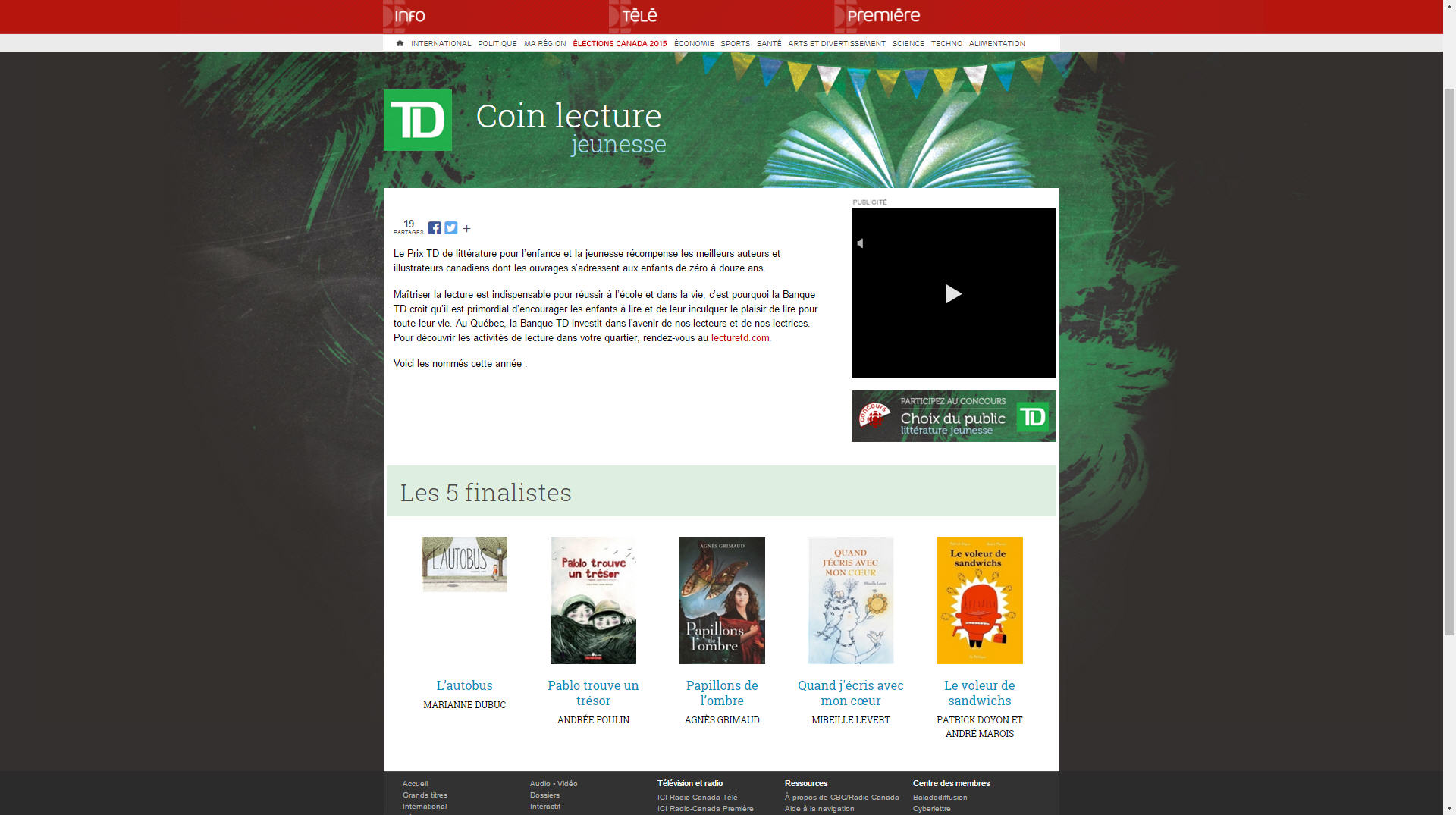 CBC/Radio-Canada supporte le Prix TD de littérature canadienne pour l’enfance et la jeunesse CBC/Radio-Canada supporte le Prix TD de littérature canadienne pour l’enfance et la jeunesse